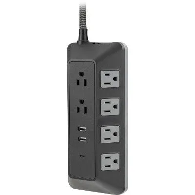 GE 10-Outlet Surge Protector 2 USB-A and 1 USB-C 3540J 4' Braided Cord Black